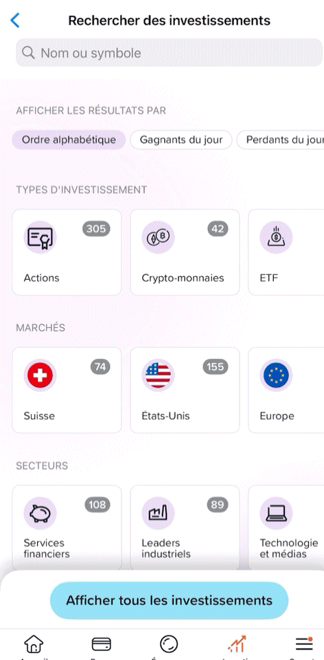 Yuh choix type investissement actions ETFs obligations crypto-monnaies