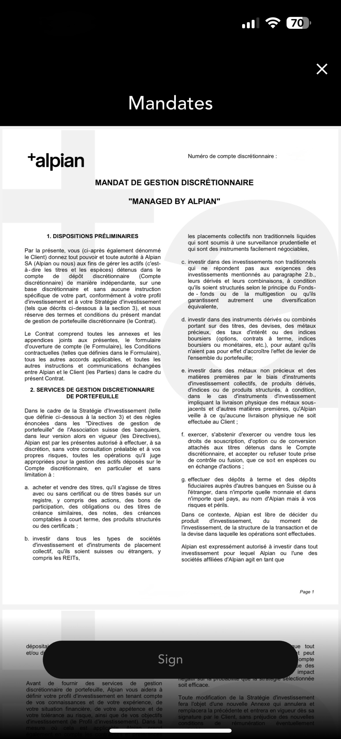 Mandat de gestion Alpian à signer